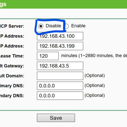 DHCP settings